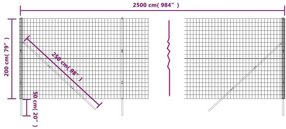 Vielinė tinklinė tvora, antracito, 2x25m, galvanizuotas plienas