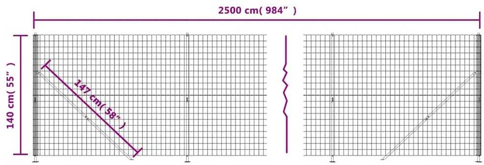 Vielinė tinklinė tvora su flanšais, antracito spalvos, 1,4x25 m