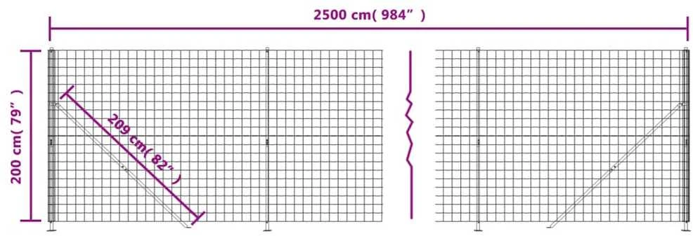Vielinė tinklinė tvora su flanšais, žalios spalvos, 2x25m