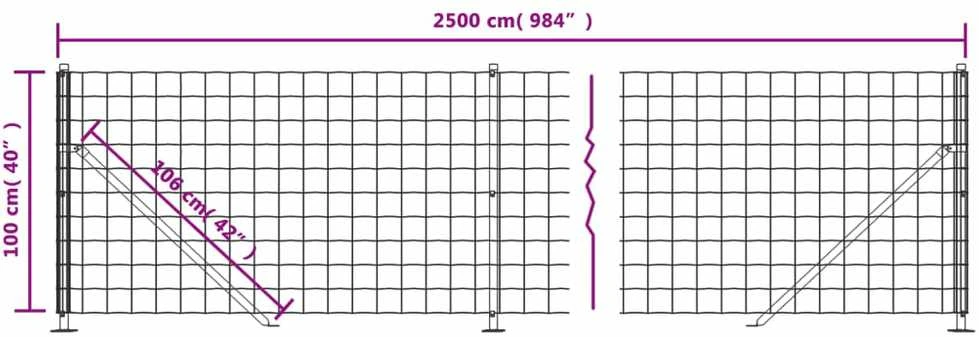 Vielinė tinklinė tvora su flanšais, žalios spalvos, 1x25 m
