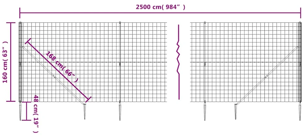 Vielinė tinklinė tvora su smaigais, antracito spalvos, 1,6x25m