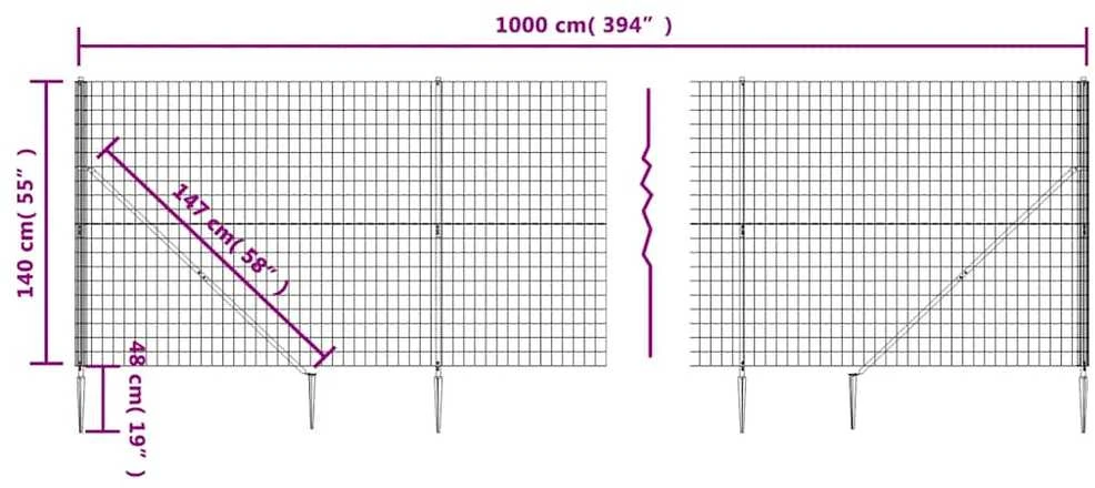 Vielinė tinklinė tvora su smaigais, antracito spalvos, 1,4x10m
