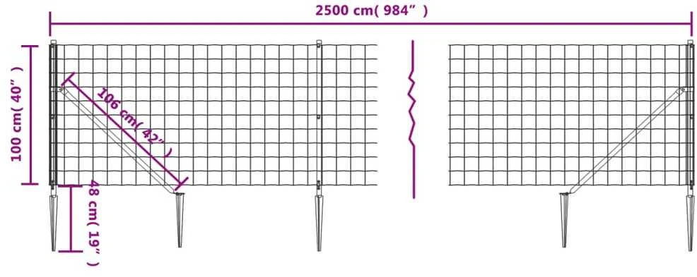 Vielinė tinklinė tvora su smaigais, antracito spalvos, 1x25m