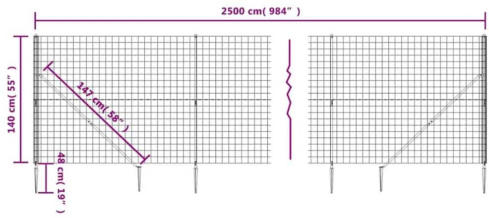 Vielinė tinklinė tvora su smaigais, antracito spalvos, 1,4x25m