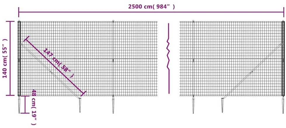 Vielinė tinklinė tvora su smaigais, žalios spalvos, 1,4x25m