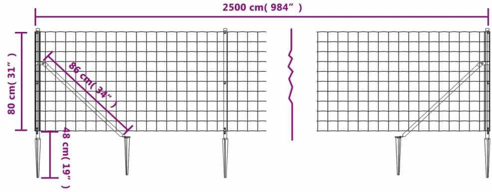 Vielinė tinklinė tvora su smaigais, žalios spalvos, 0,8x25m