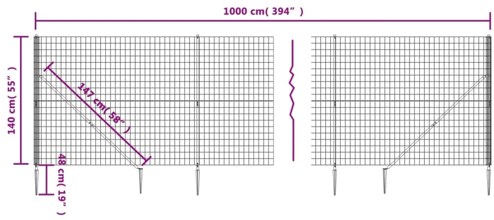 Vielinė tinklinė tvora su smaigais, žalios spalvos, 1,4x10m
