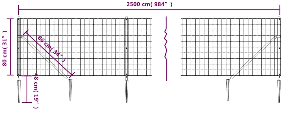 Vielinė tinklinė tvora su smaigais, žalios spalvos, 0,8x25m