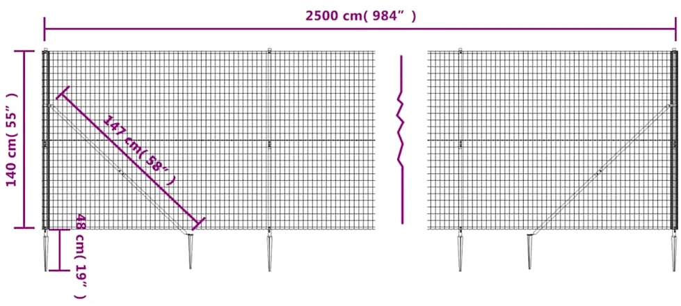 Vielinė tinklinė tvora su smaigais, žalios spalvos, 1,4x25m