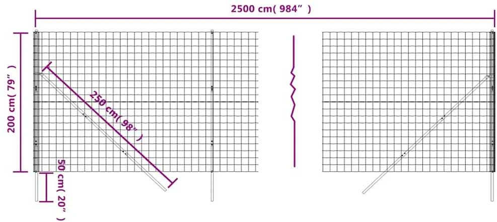 Vielinė tinklinė tvora, žalia, 2x25m, galvanizuotas plienas
