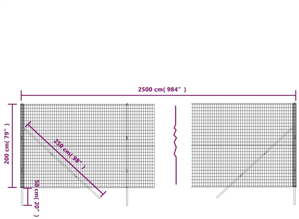 Vielinė tinklinė tvora, žalia, 2x25m, galvanizuotas plienas