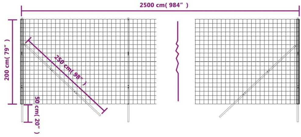 Vielinė tinklinė tvora, žalia, 2x25m, galvanizuotas plienas