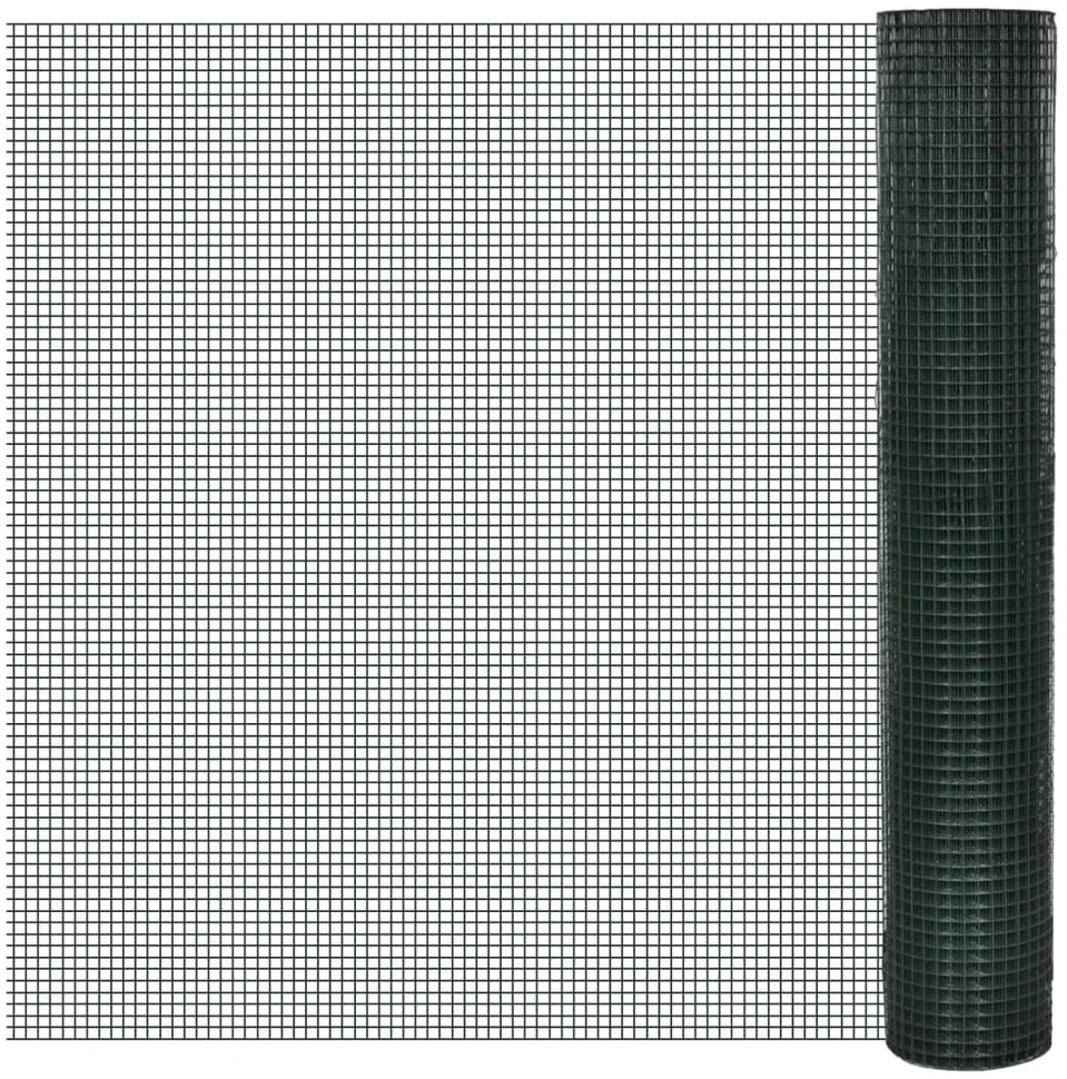 Vielinis tinklas, žalias, 10x1m, cinkuotas ir dengtas PVC