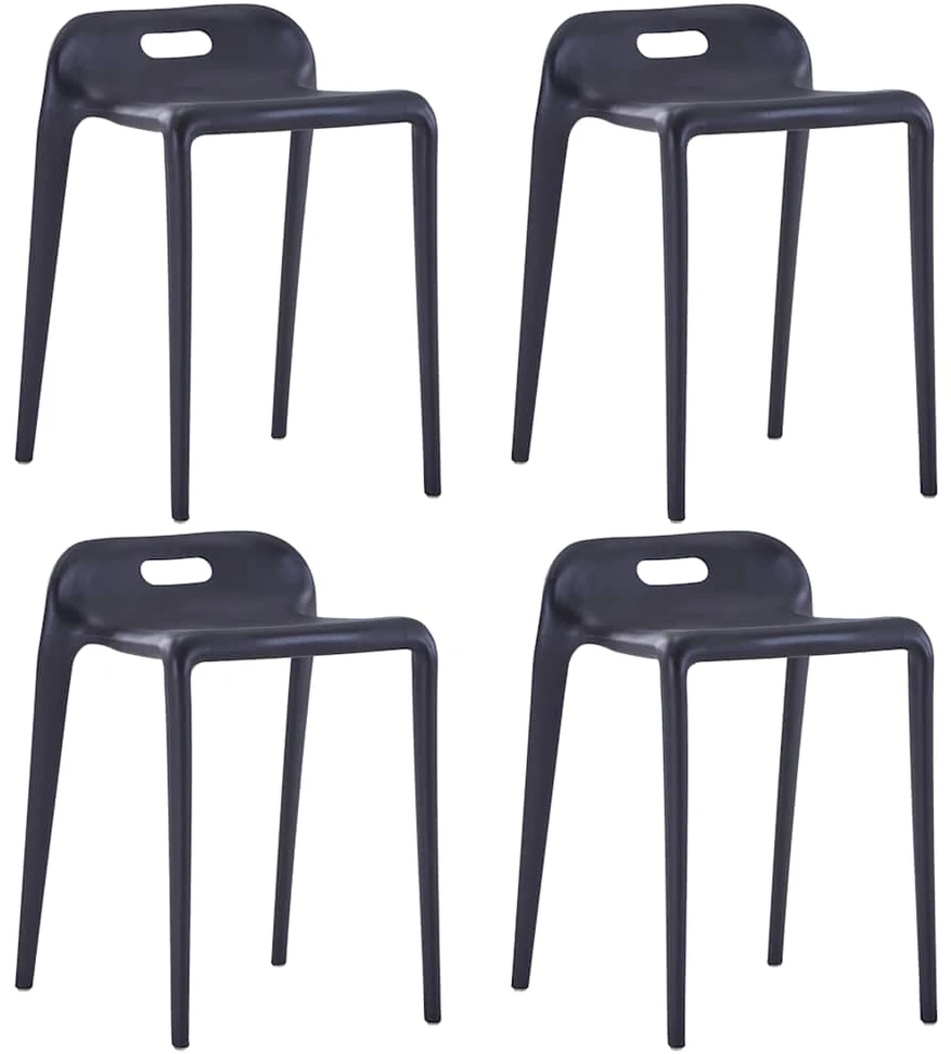 Viena ant kitos sudedamos taburetės, 4 vnt., juodos, plastikas