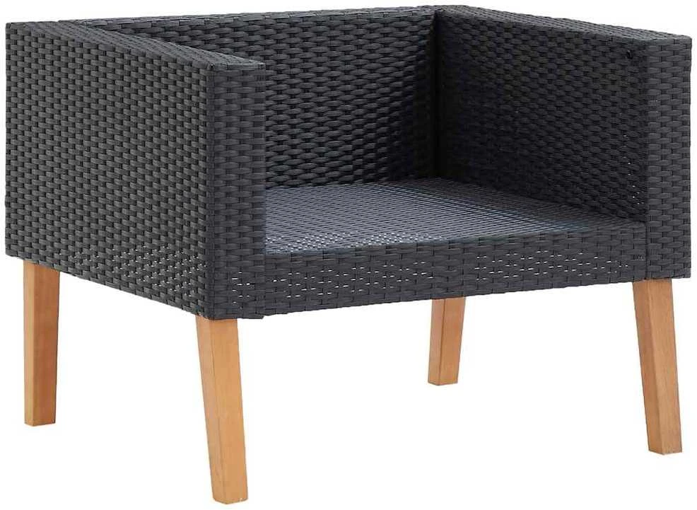 Vienvietė sodo sofa su pagalvėlėmis, juoda, poliratanas