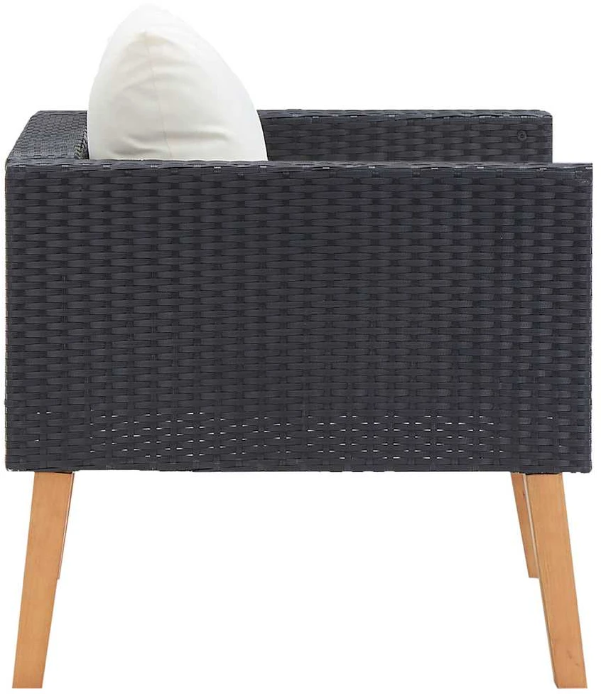 Vienvietė sodo sofa su pagalvėlėmis, juoda, poliratanas