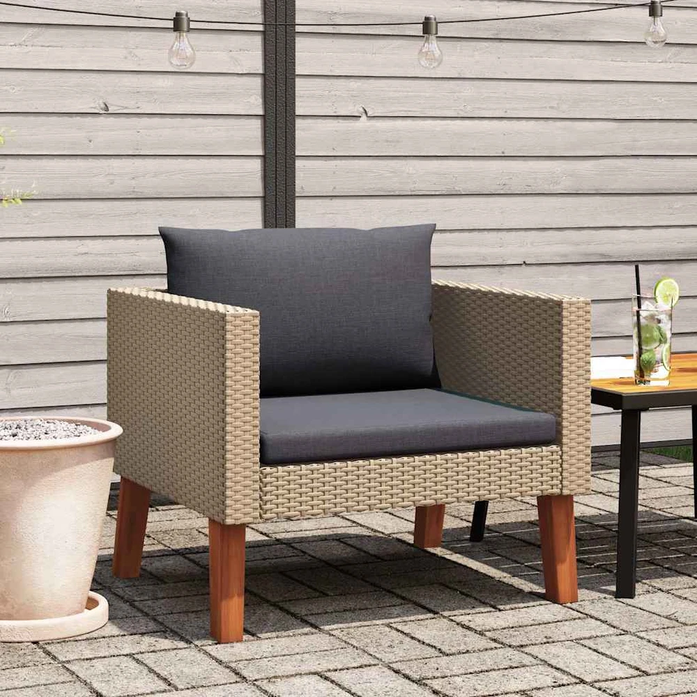 Vienvietė sodo sofa su pagalvėlėmis, smėlio, poliratanas
