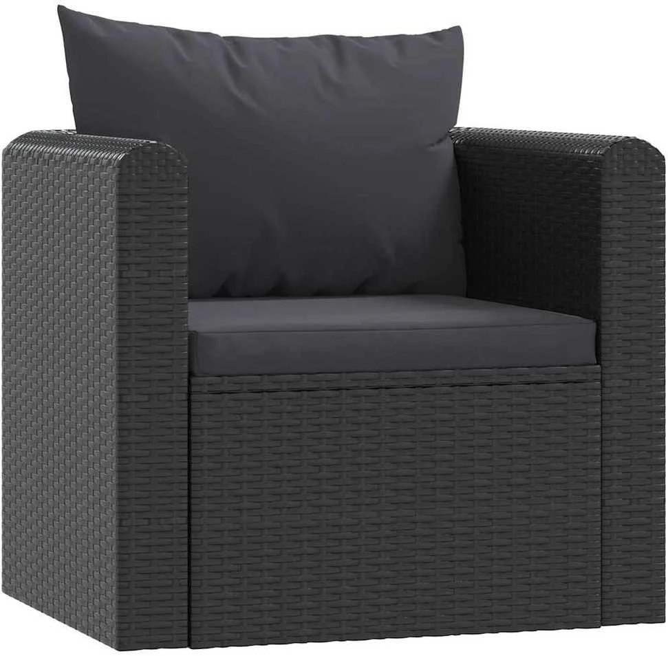 Vienvietė sofa su pagalvėlėmis, juodos spalvos, poliratanas