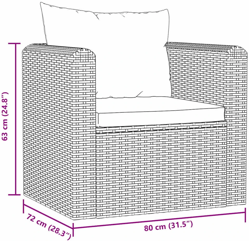 Vienvietė sofa su pagalvėlėmis, juodos spalvos, poliratanas