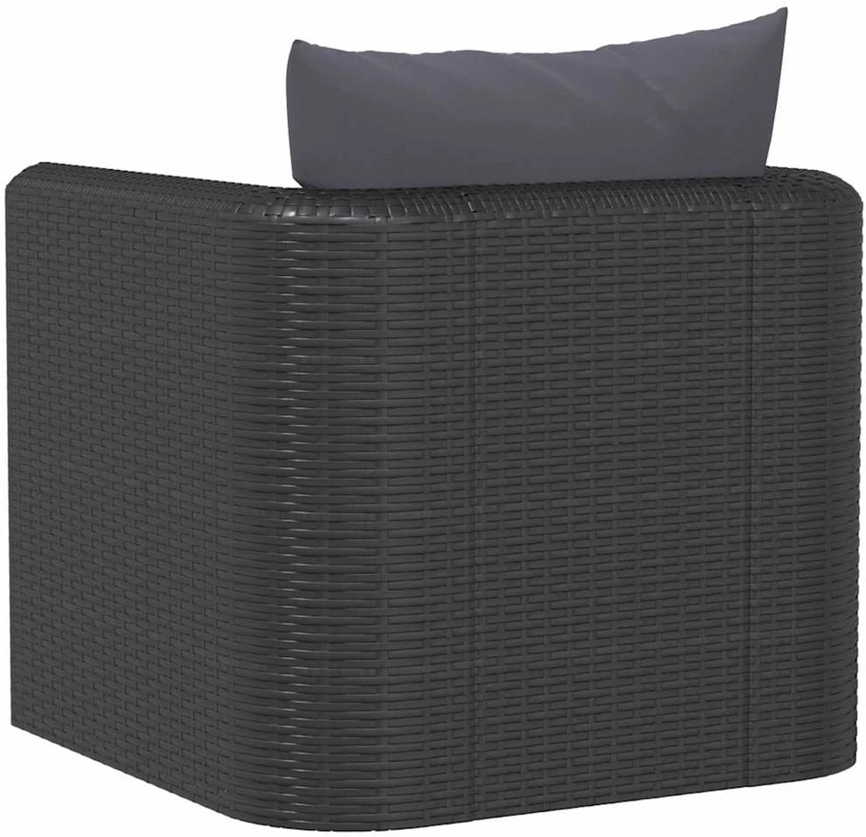 Vienvietė sofa su pagalvėlėmis, juodos spalvos, poliratanas