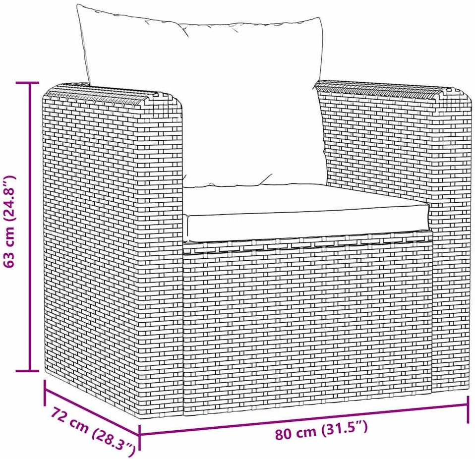 Vienvietė sofa su pagalvėlėmis, juodos spalvos, poliratanas