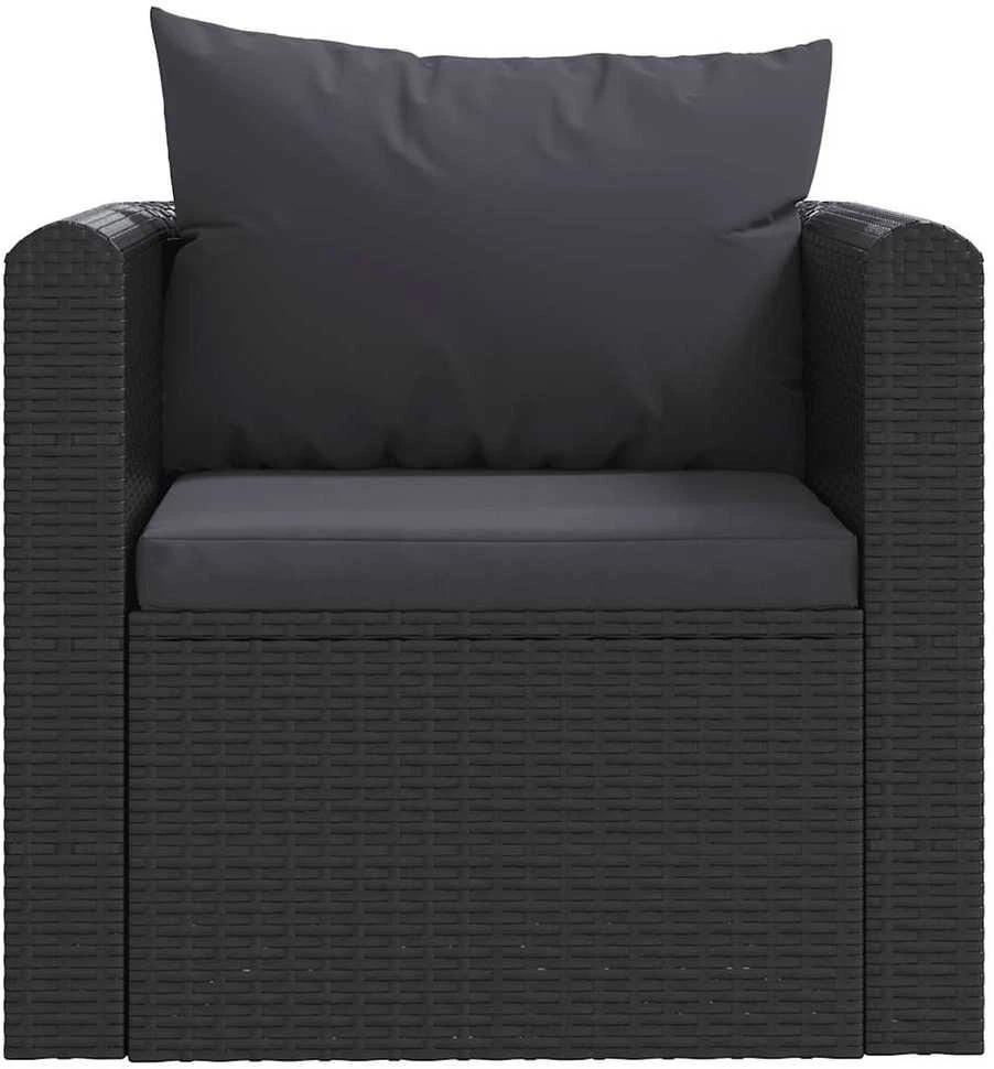 Vienvietė sofa su pagalvėlėmis, juodos spalvos, poliratanas