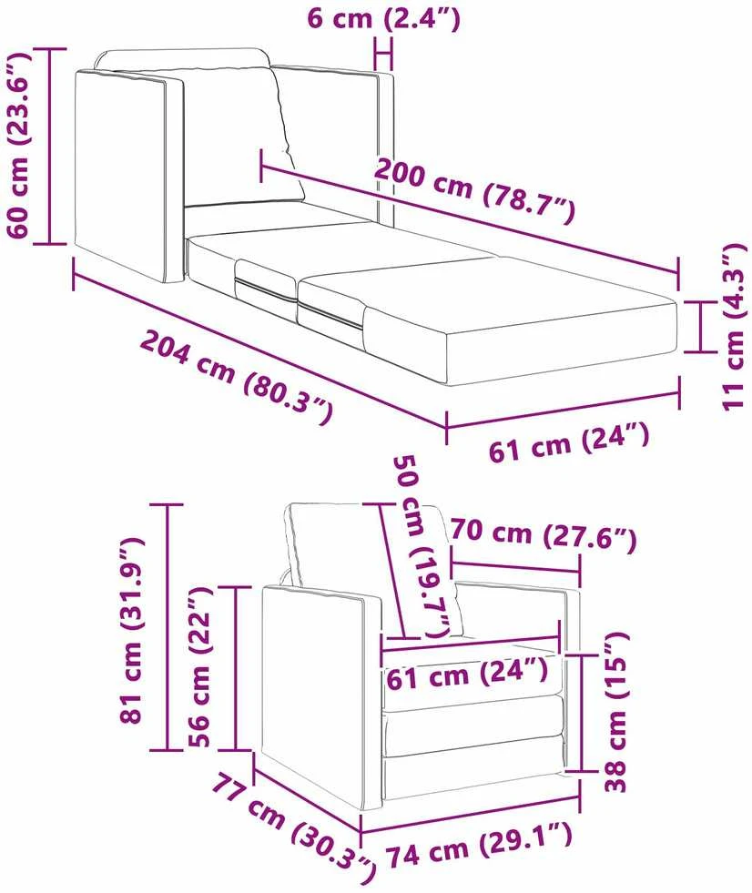 Sofa lova Šviesiai pilka 74 x 77 x 81 cm Aksomas