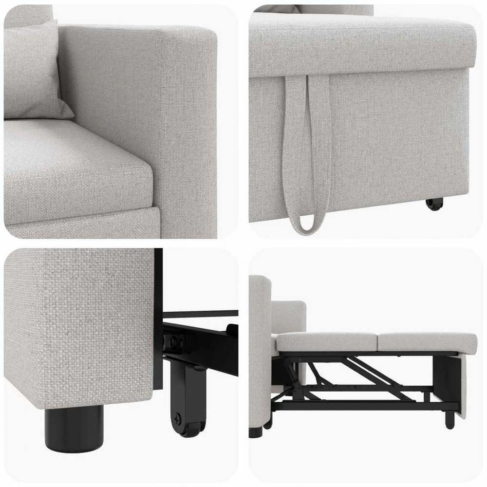 Ištraukiamas sofa-lova vienvietis su ratais Debesų pilka