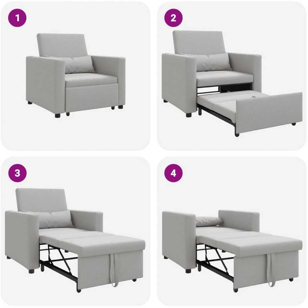 Ištraukiamas sofa-lova vienvietis su ratais Debesų pilka