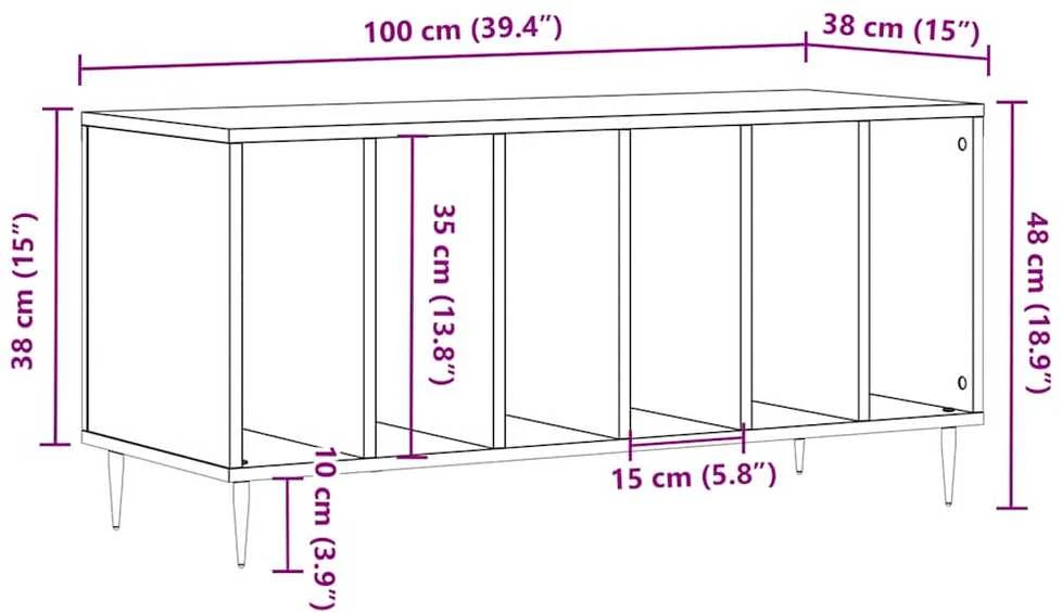 Vinilinių plokštelių spintelė, ąžuolo, 100x38x48cm, mediena