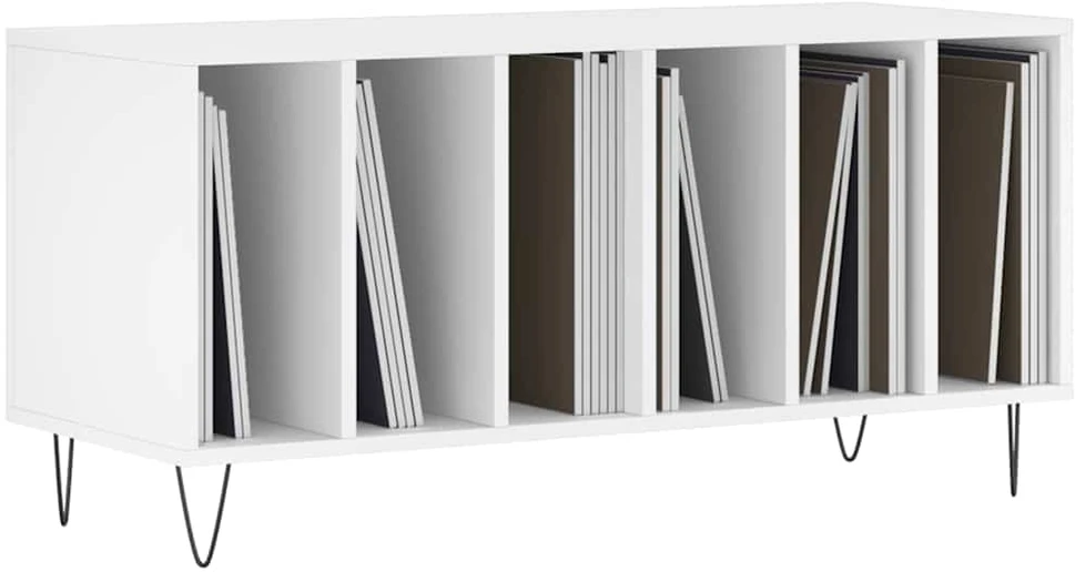 Vinilinių plokštelių spintelė, balta, 100x38x48cm, mediena