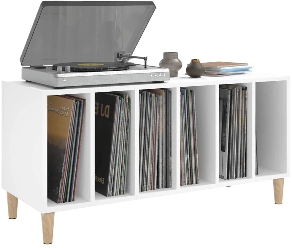 Vinilinių plokštelių spintelė, balta, 100x38x48cm, mediena