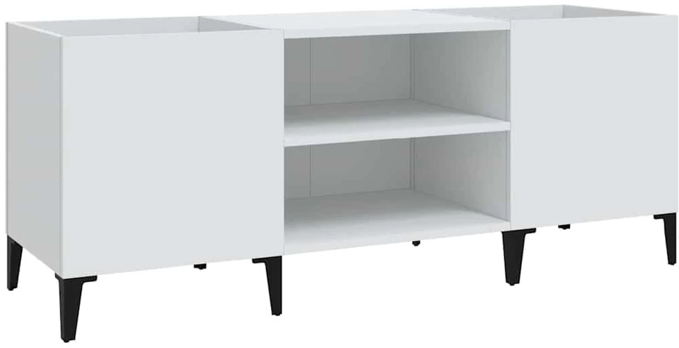Vinilinių plokštelių spintelė, balta, 121x38x48cm, mediena