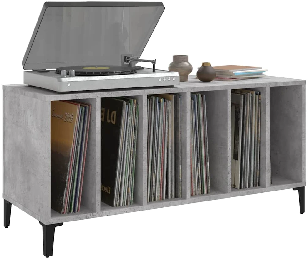Vinilinių plokštelių spintelė, betono, 100x38x48cm, mediena