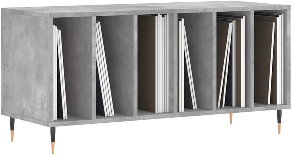 Vinilinių plokštelių spintelė, betono, 100x38x48cm, mediena