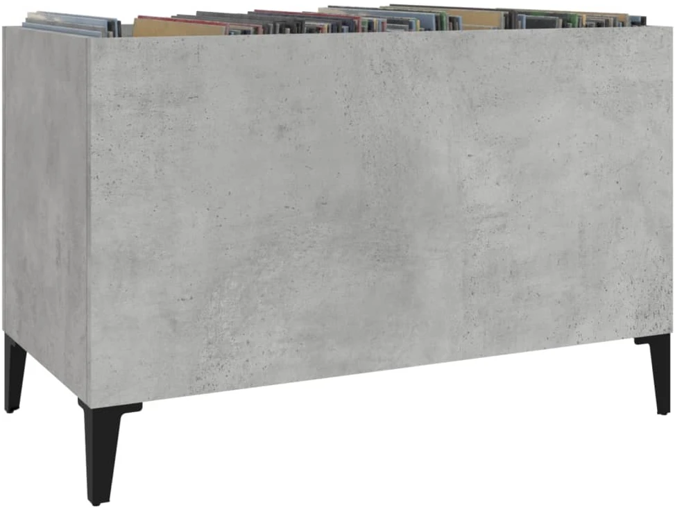 Vinilinių plokštelių spintelė, betono, 74,5x38x48cm, mediena