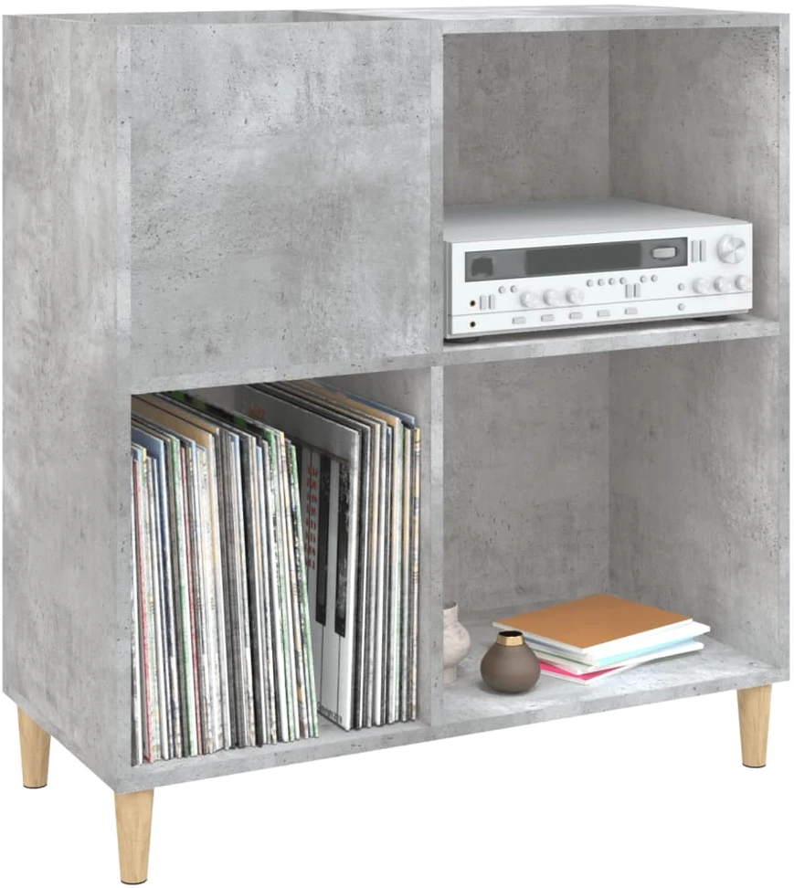 Vinilinių plokštelių spintelė, betono, 84,5x38x89cm, mediena