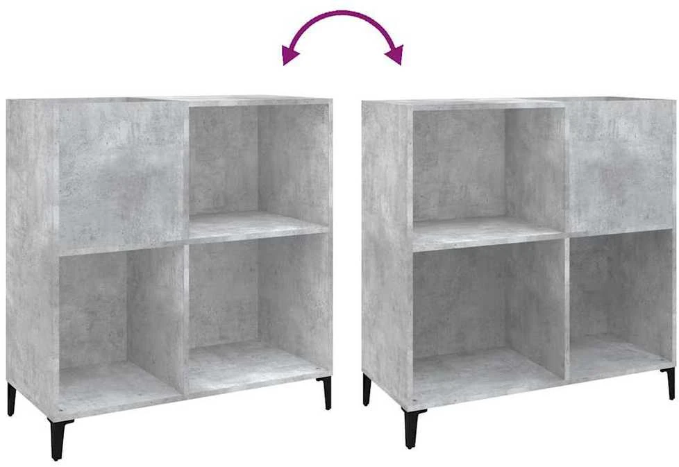 Vinilinių plokštelių spintelė, betono, 84,5x38x89cm, mediena