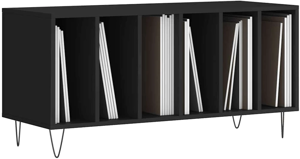 Vinilinių plokštelių spintelė, juoda, 100x38x48cm, mediena