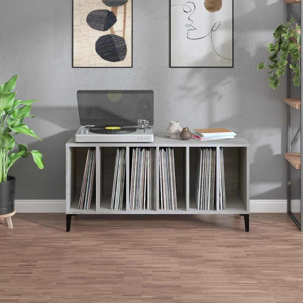 Vinilinių plokštelių spintelė, pilka, 100x38x48cm, mediena