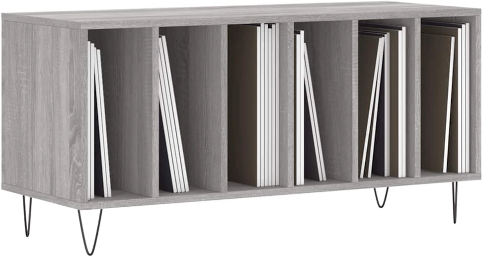 Vinilinių plokštelių spintelė, pilka, 100x38x48cm, mediena