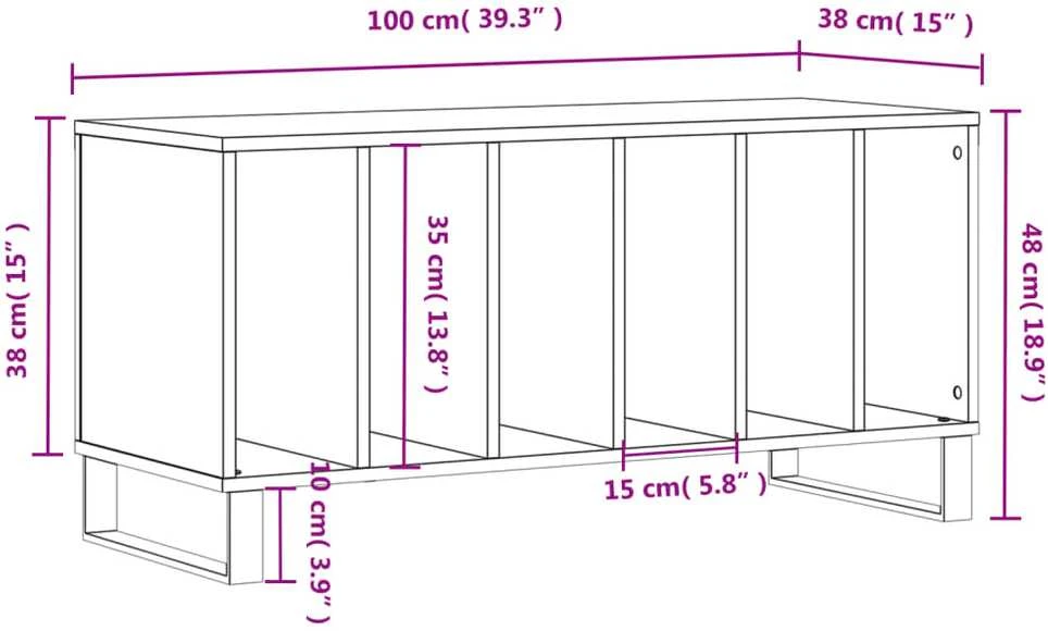 Vinilinių plokštelių spintelė, pilka, 100x38x48cm, mediena