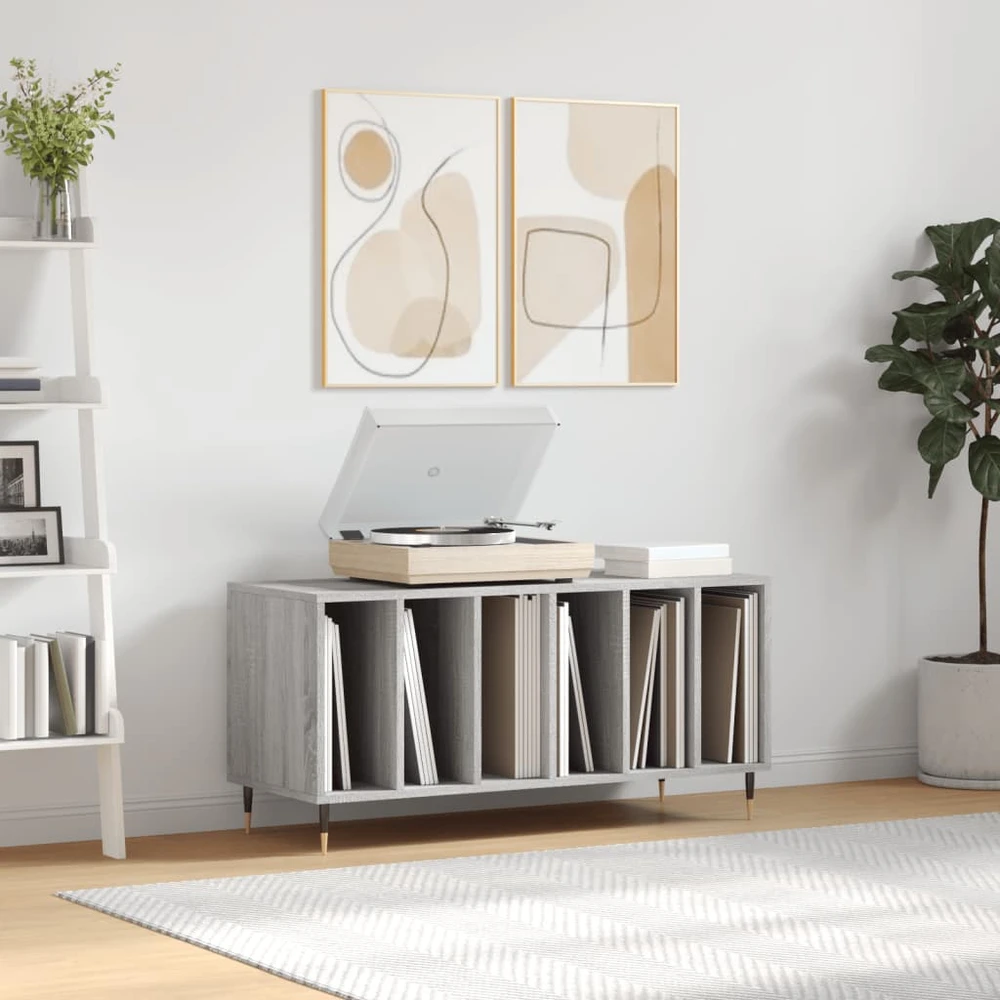Vinilinių plokštelių spintelė, pilka, 100x38x48cm, mediena