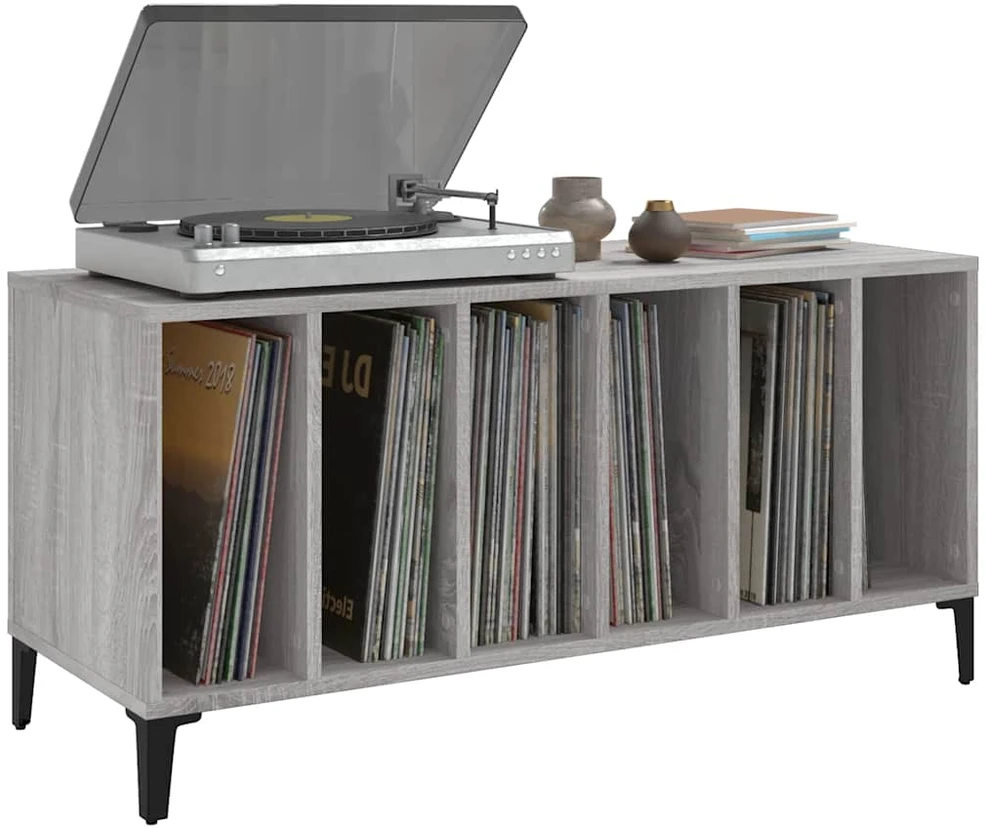 Vinilinių plokštelių spintelė, pilka, 100x38x48cm, mediena