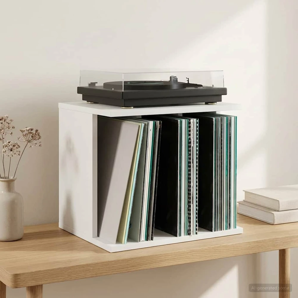 Vinilo įrašų saugojimas Balta 42 x 33 x 36 cm Apdirbta mediena