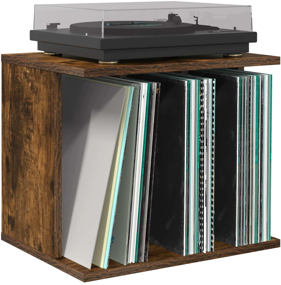Vinilo įrašų saugojimas Dūminio ąžuolo 42 x 33 x 36 cm
