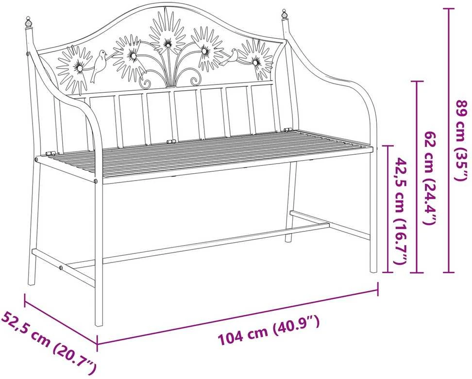 Sodo suolas Juoda 104 x 52,5 x 89 cm Plienas