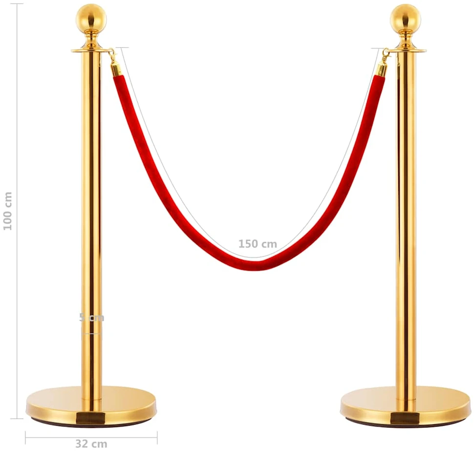 VIP eilės užtvaros rinkinys, 3 dalių, auksinis, plienas