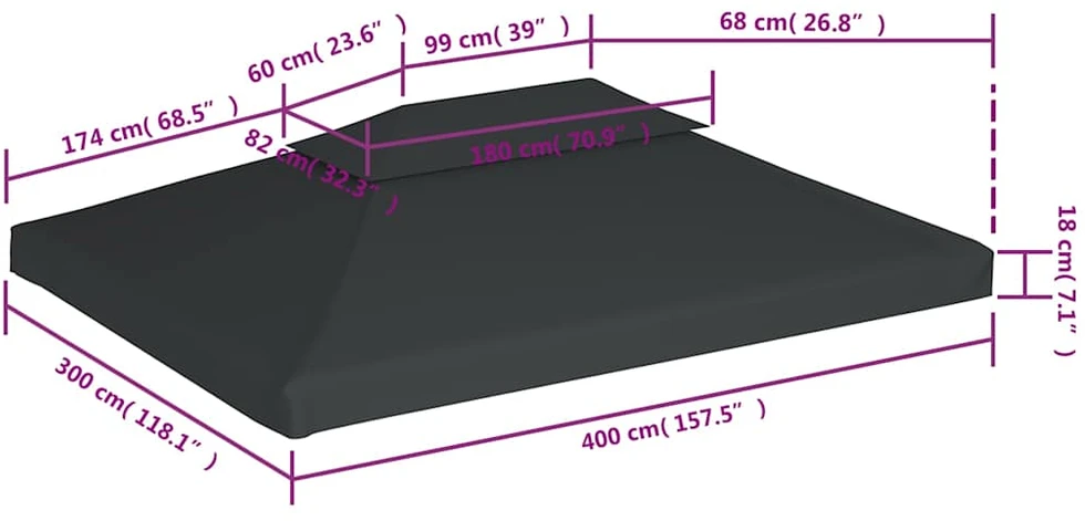 Viršutinis pavėsinės uždangalas, antracito, 310 g/m², 4x3m