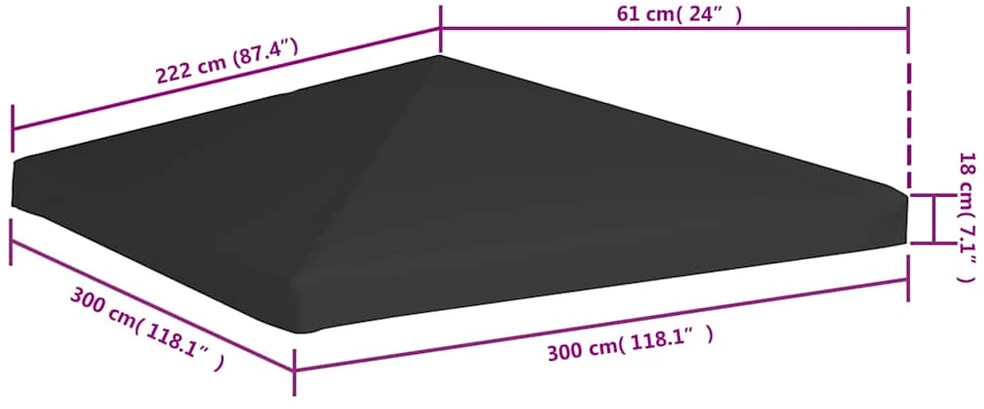 Viršutinis pavėsinės uždangalas, juodos spalvos, 3x3m, 270 g/m²